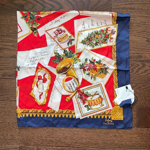 Echo for Talbots 100% Silk Holiday Festive Scarf Square‎ NWT - Picture 2 of 4